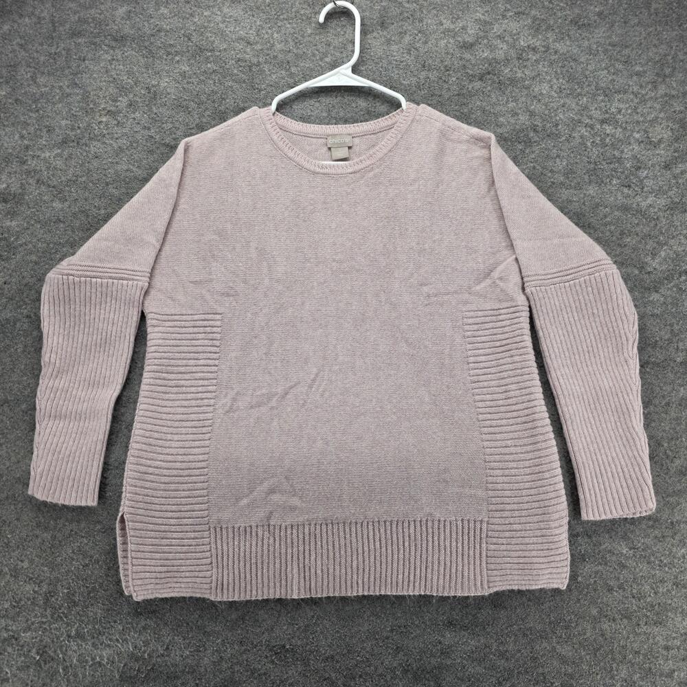 Chicos Sweater Womens Medium Pink Soft Ribbed Knit Long Sleeve Tunic Pullover